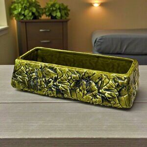 Inarco Japan Planter E 2462 Green Rectangular Raised Bark Brutalist MCM 8.25 in